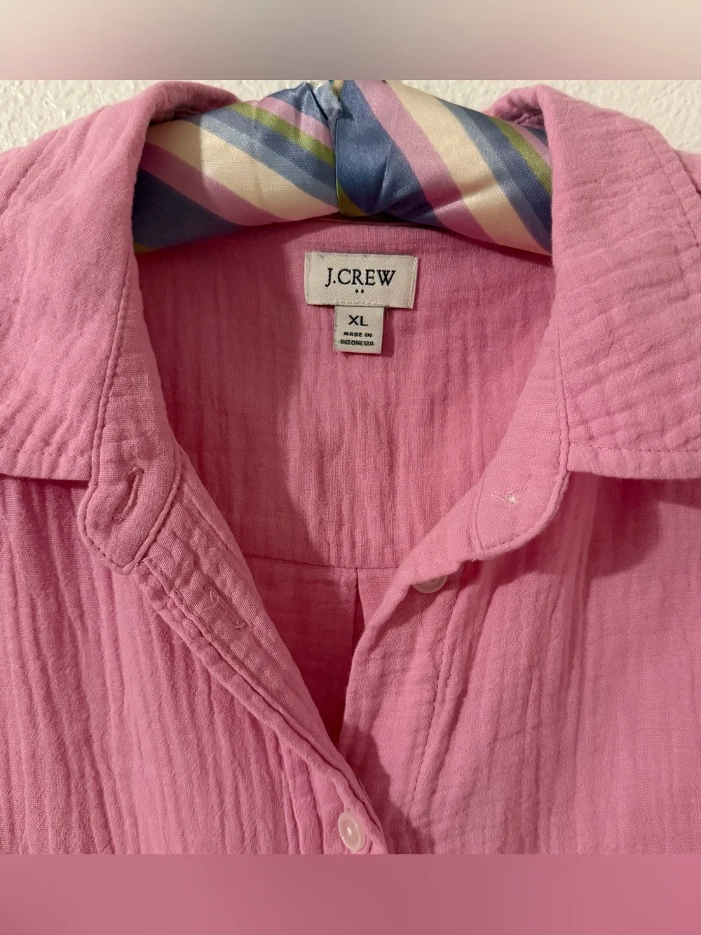 J Crew Womens 100% Cotton Gauze Button Up Shirt Size XL Pink Beach Resort Vacay
